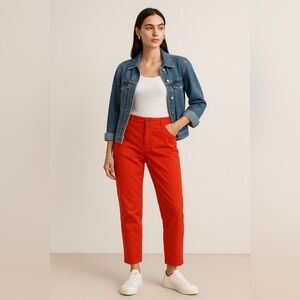 H&M Cotton Blend Pants Size 6 Red Orange Tapered Y2K Minimalist Chic Essential